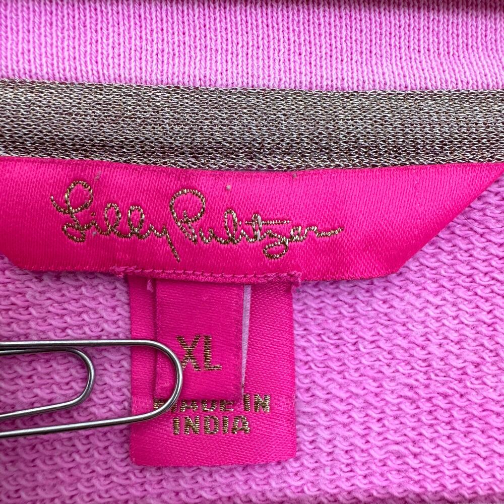 Lilly Pulitzer Womens Roony Lace Sweatshirt Top Size XL Bright Preppy Pink - Picture 2 of 7